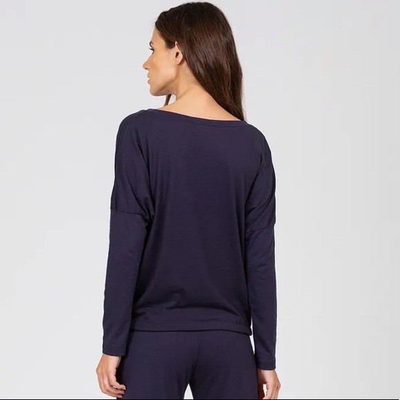 Eberjey heather cotton blend slouchy top in navy size s - Picture 2 of 4